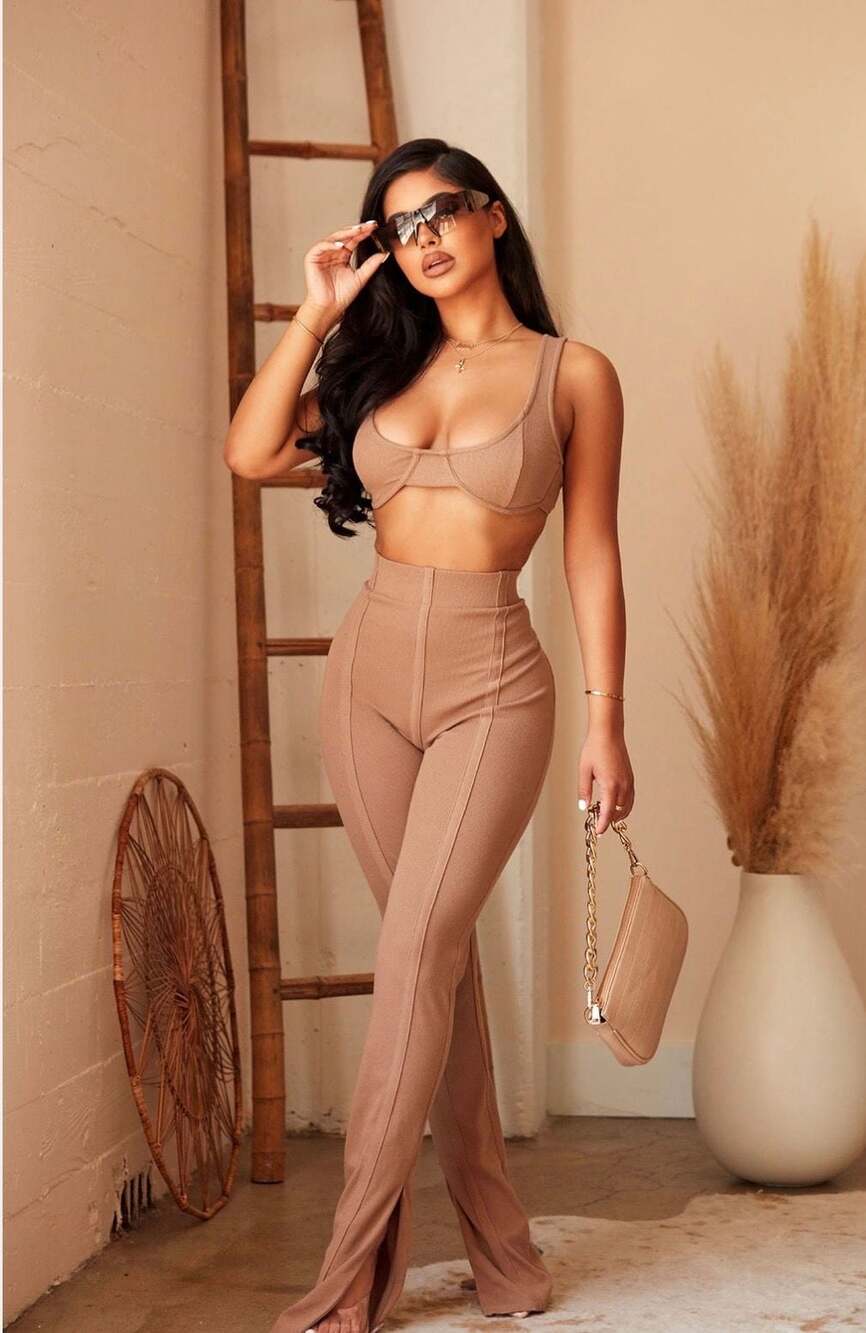 Fashion Nova Stay True Pant Set in Mocha